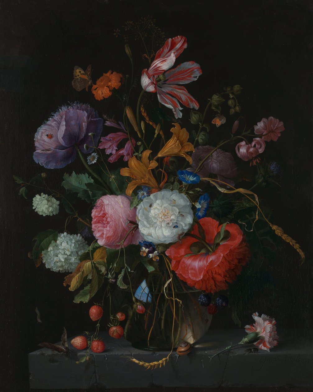 Flores en un jarrón de vidrio, c.1670 de Jacob van Walscapelle