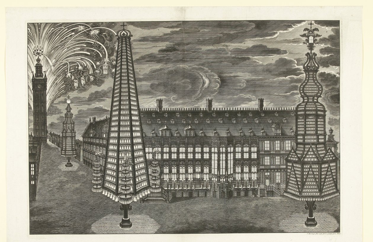 Iluminación y fuegos artificiales en Gante, 1717 de Jacobus Harrewijn