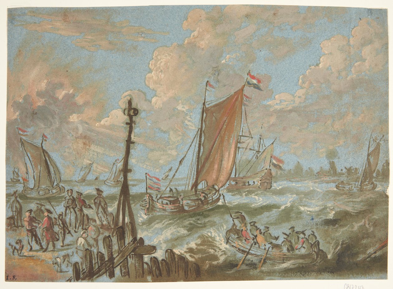 Puerto con barcos a vela de Jacobus Storck