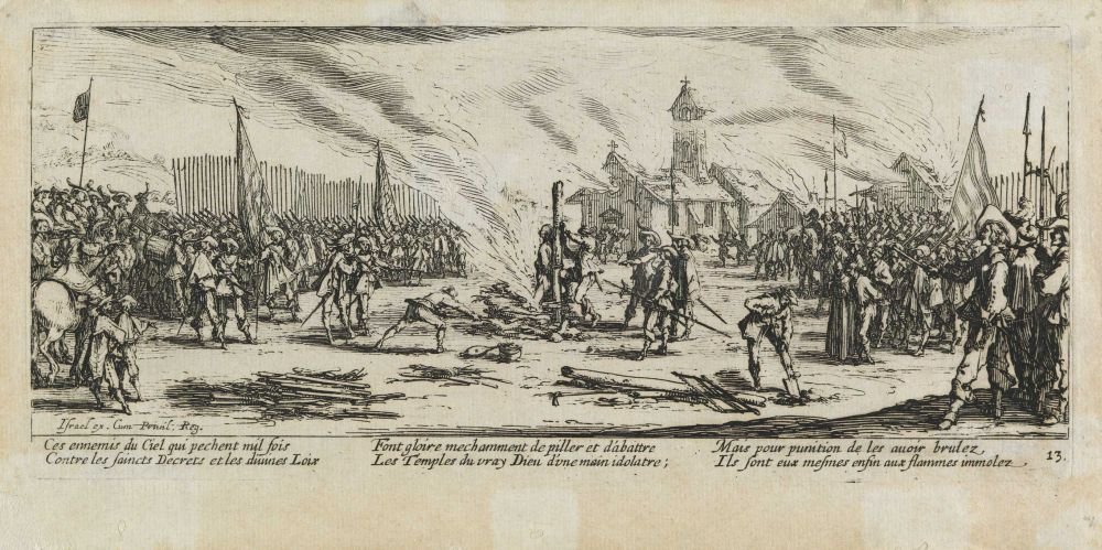 La hoguera (Les miseres et les mal-heures de la guerre, pl. 13) de Jacques Callot