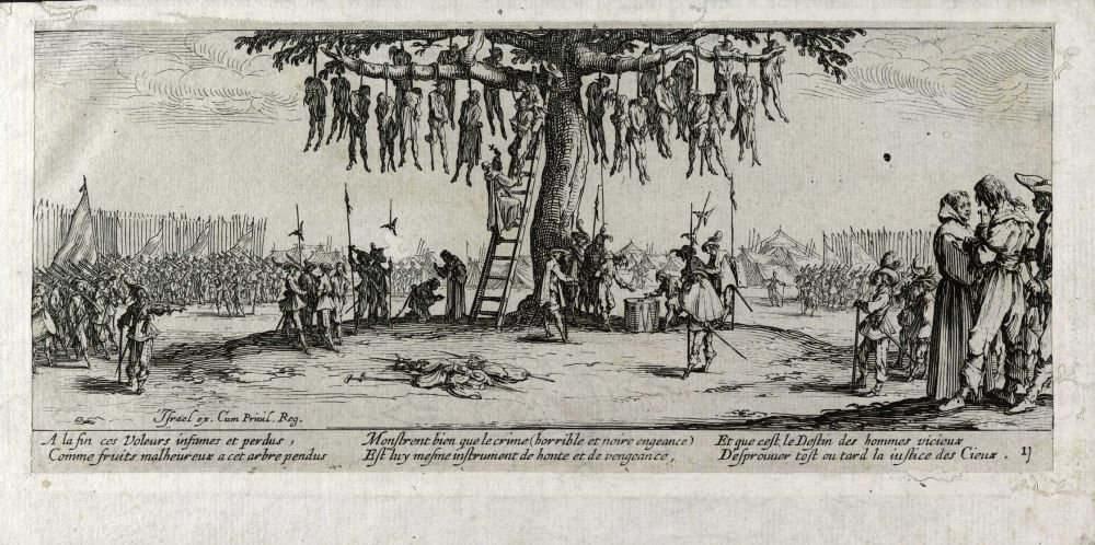 La tortura de la horca, Las miserias y desdichas de la guerra, pl. 11 de Jacques Callot