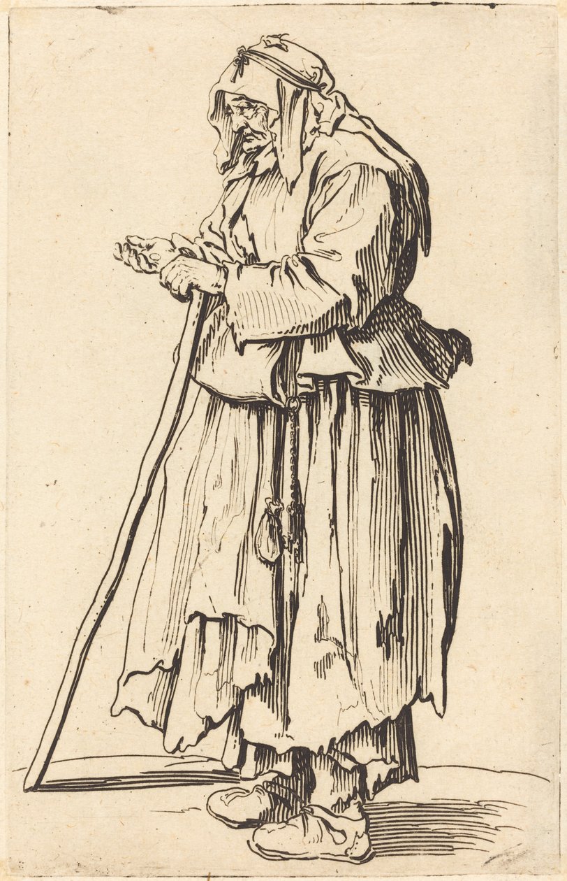 Mujer mendiga recibiendo caridad, c. 1622 de Jacques Callot
