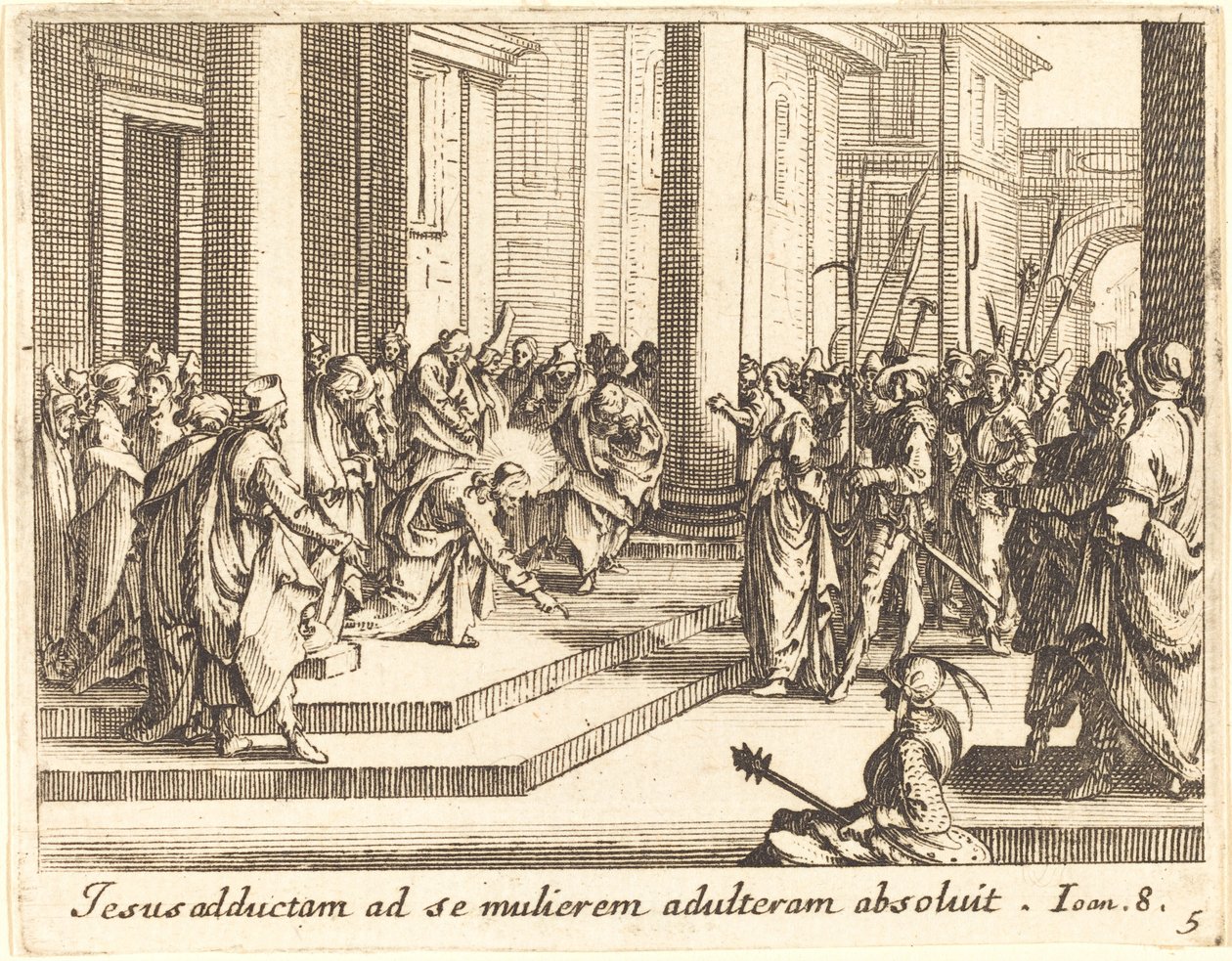 Cristo y la mujer sorprendida en adulterio de Jacques Callot