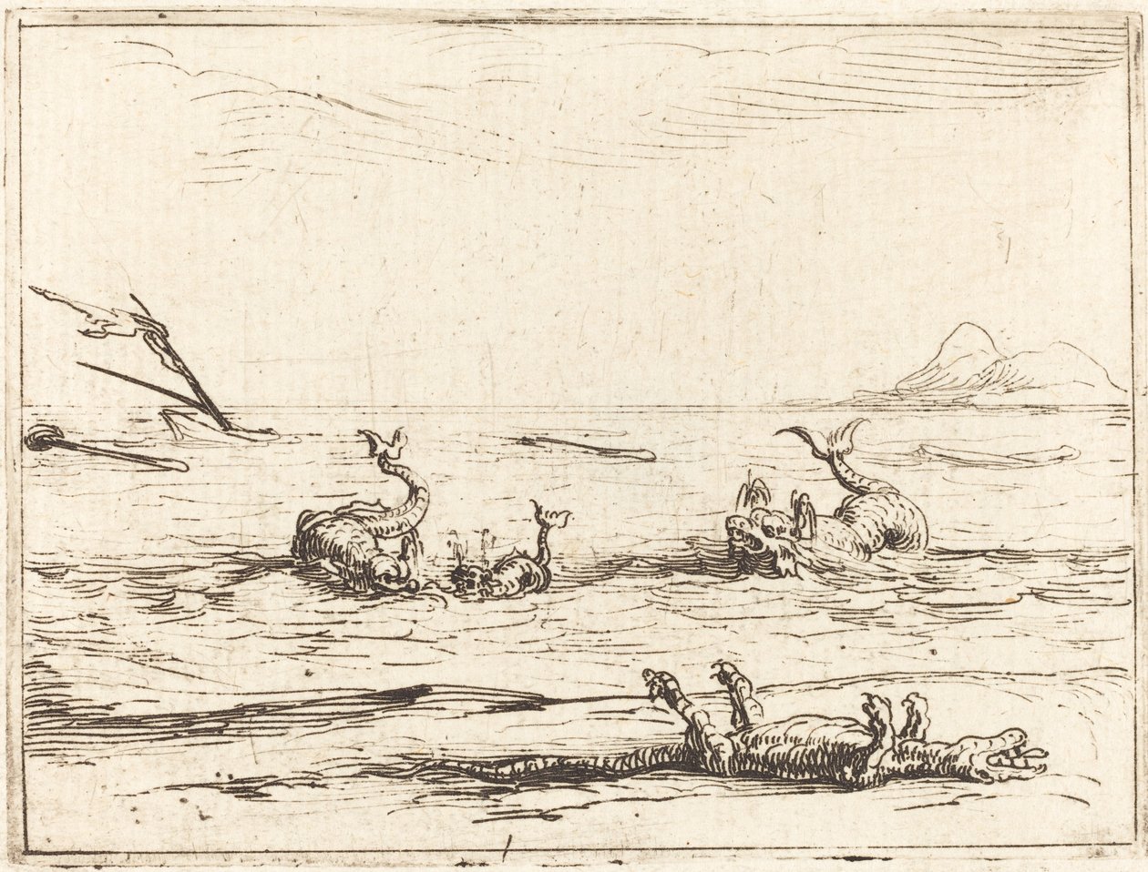 Delfines y cocodrilo de Jacques Callot