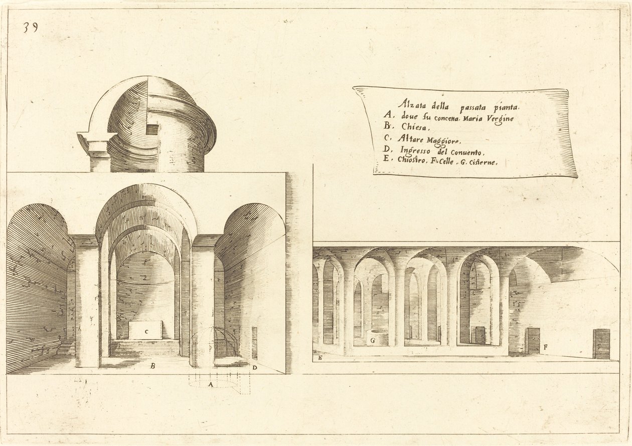 Elevación de una iglesia de Jacques Callot