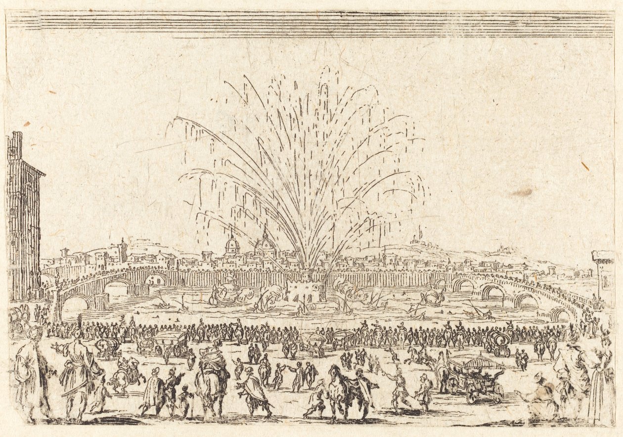 Fuegos artificiales en el Arno, Florencia de Jacques Callot