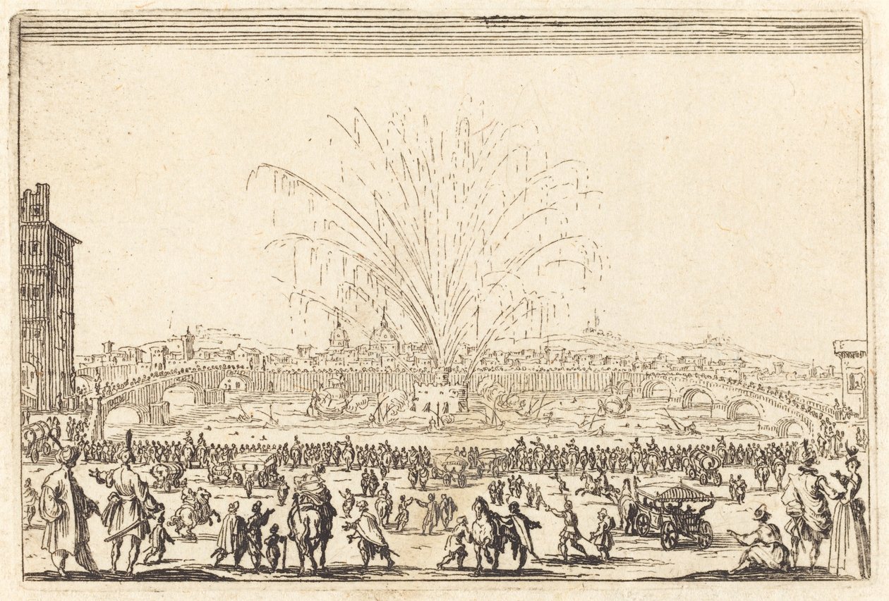 Fuegos artificiales en el Arno, Florencia de Jacques Callot