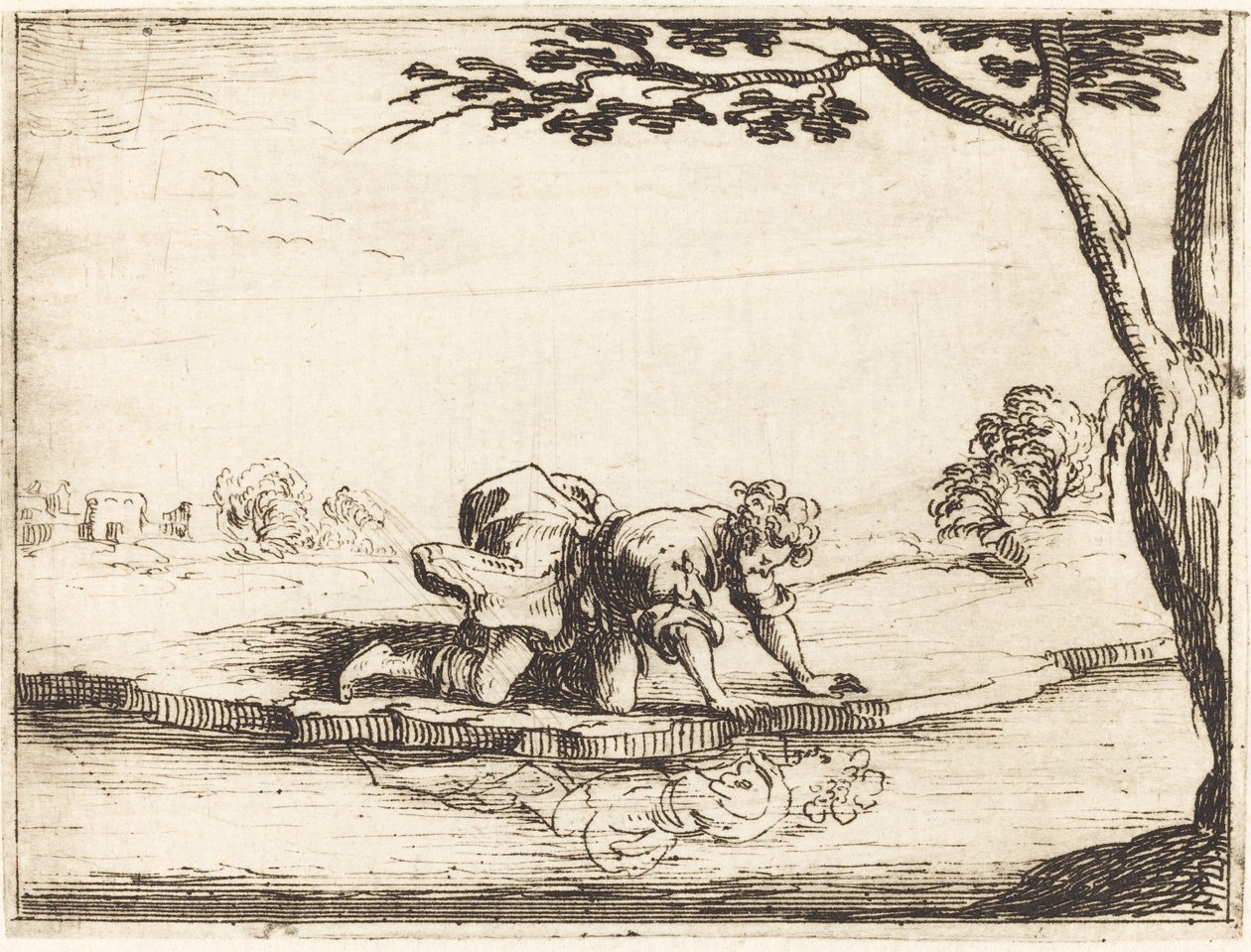 Narciso mirando en el agua de Jacques Callot