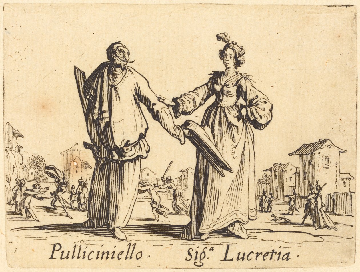 Pulliciniello y Siga. Lucretia de Jacques Callot