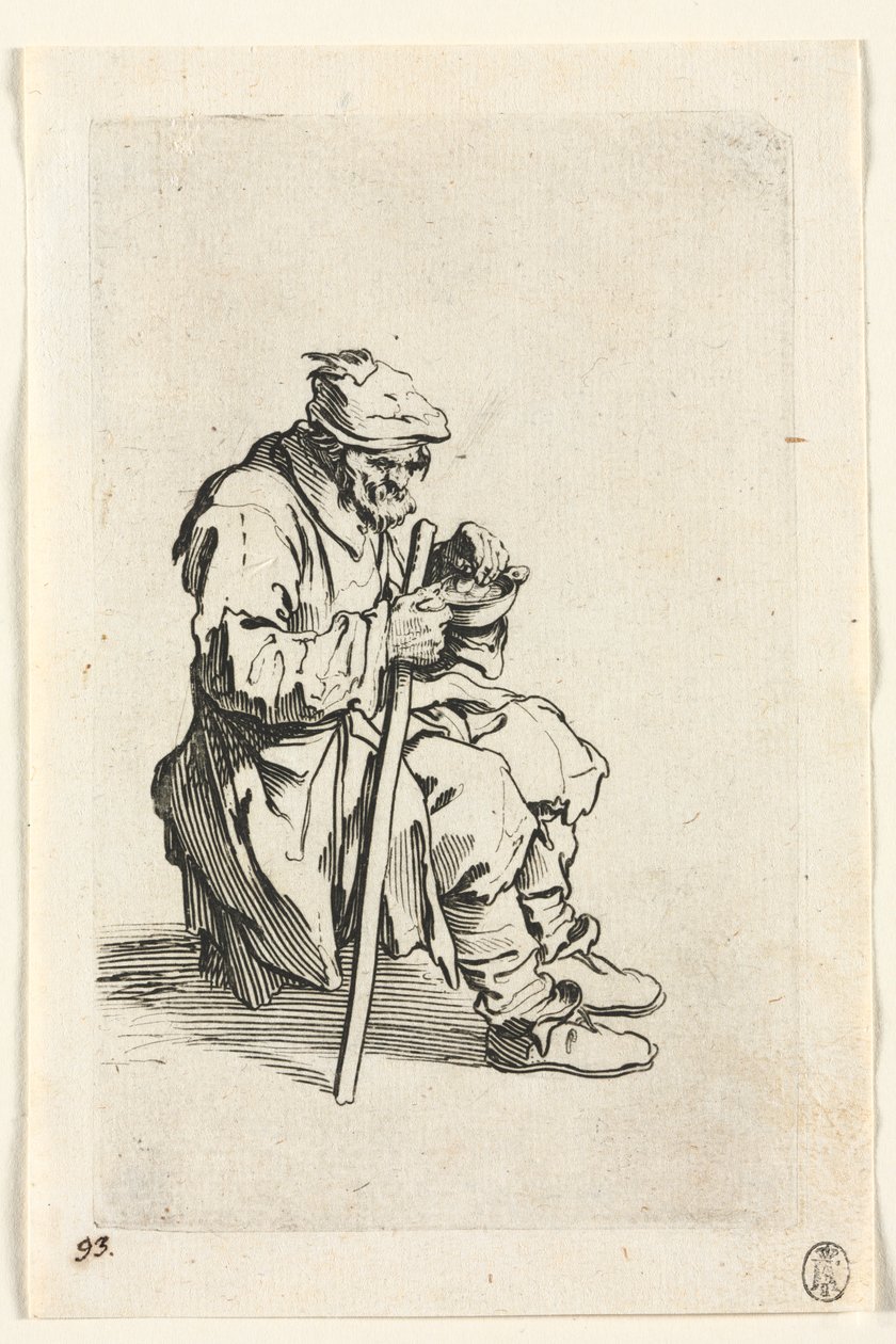 Los mendigos: mendiga sentada y comiendo de Jacques Callot