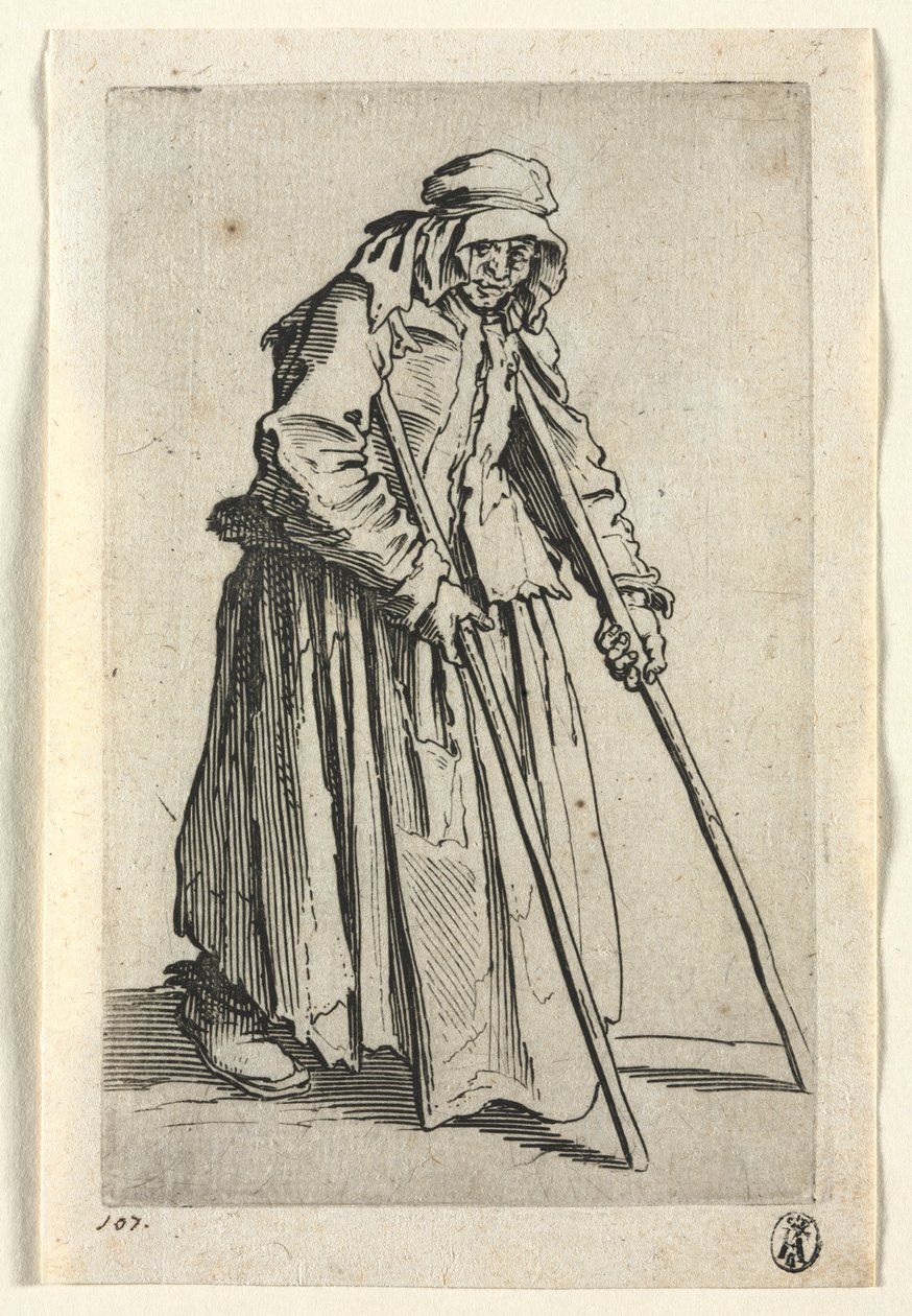 Los mendigos: mendiga con muletas de Jacques Callot
