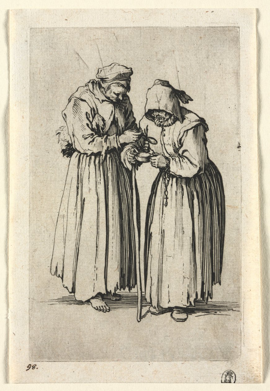 Los mendigos: Dos mujeres mendigas, c. 1623 de Jacques Callot