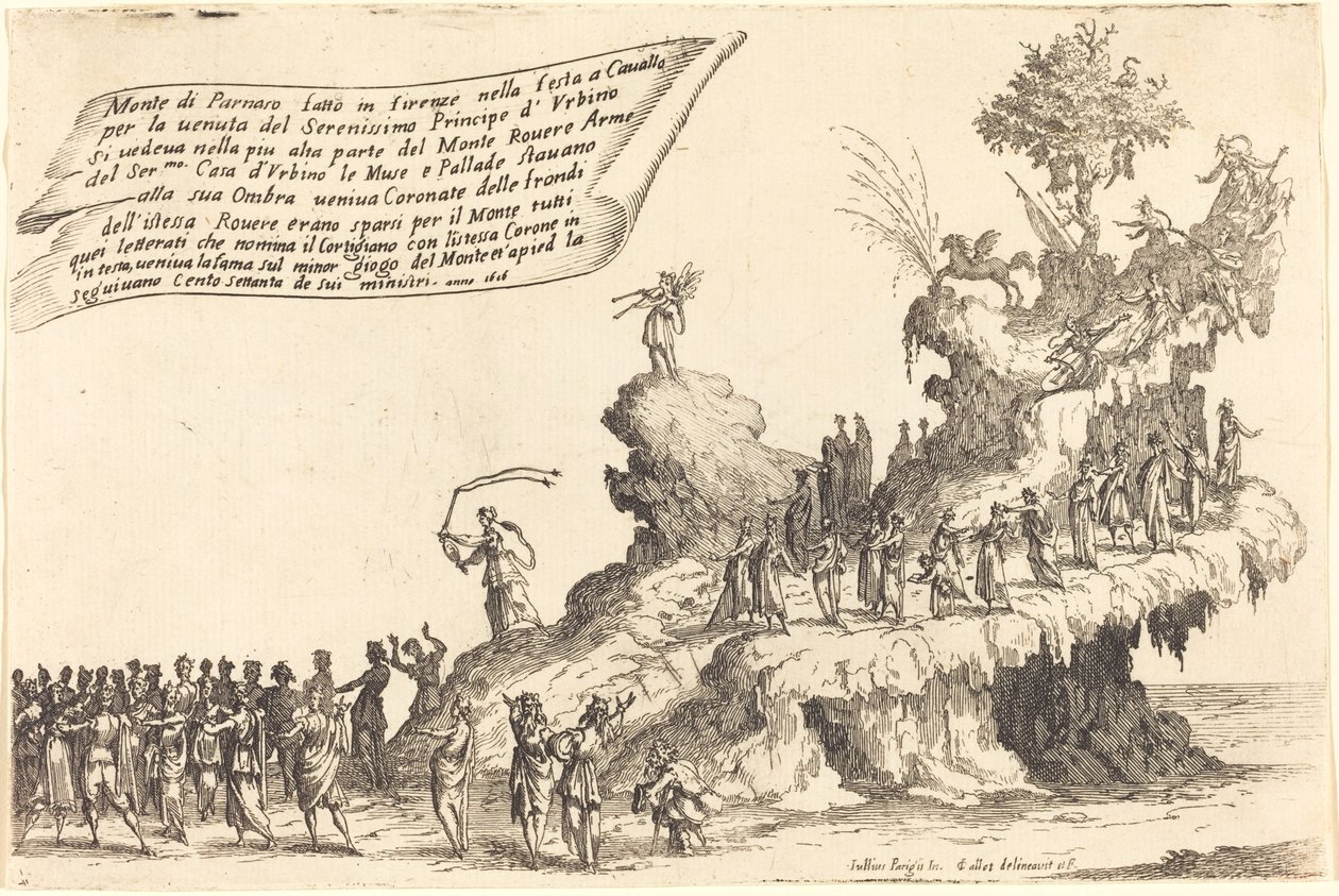 El flotador del Monte Parnaso, 1616 de Jacques Callot