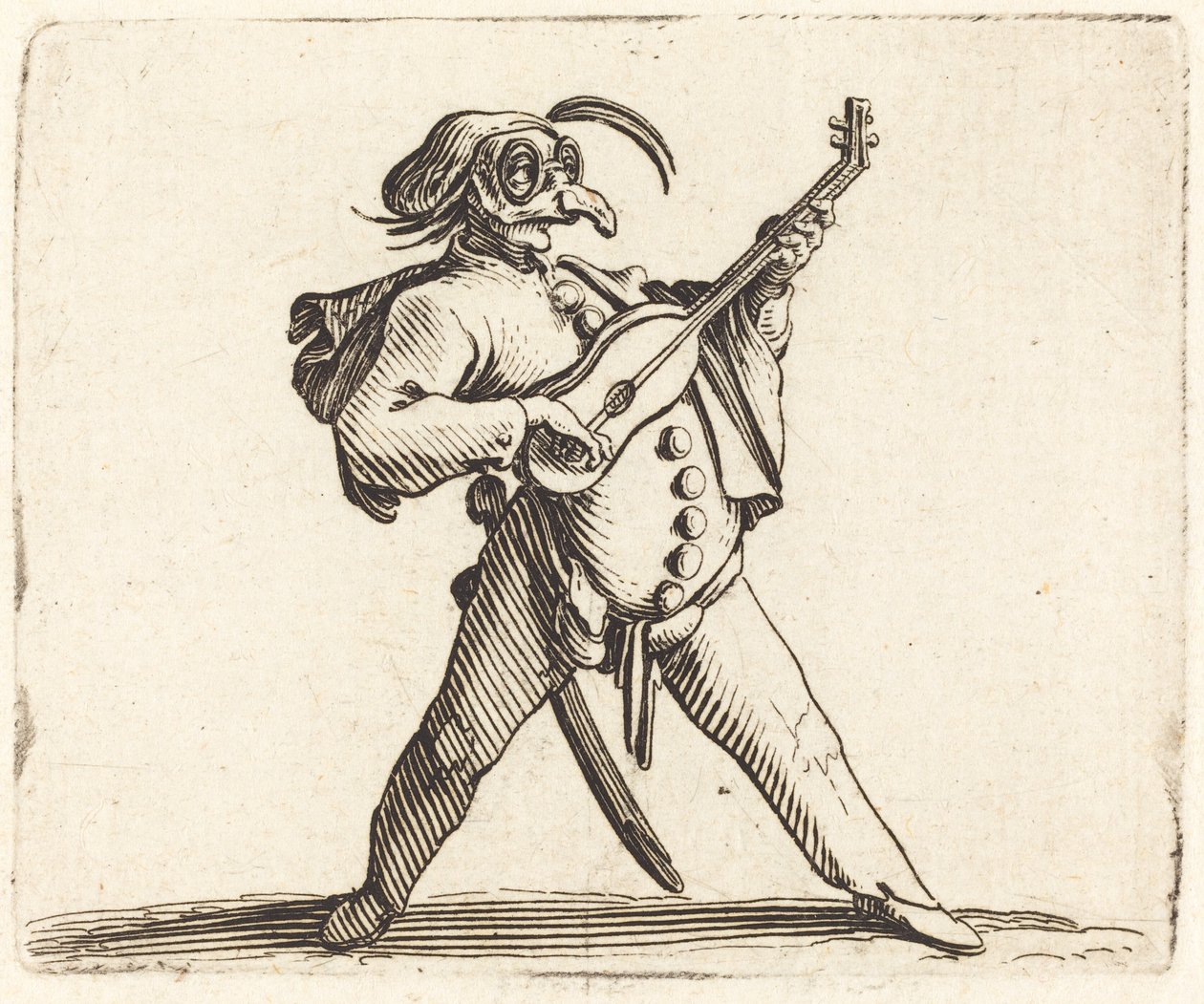 El Comediante Enmascarado Tocando una Guitarra de Jacques Callot