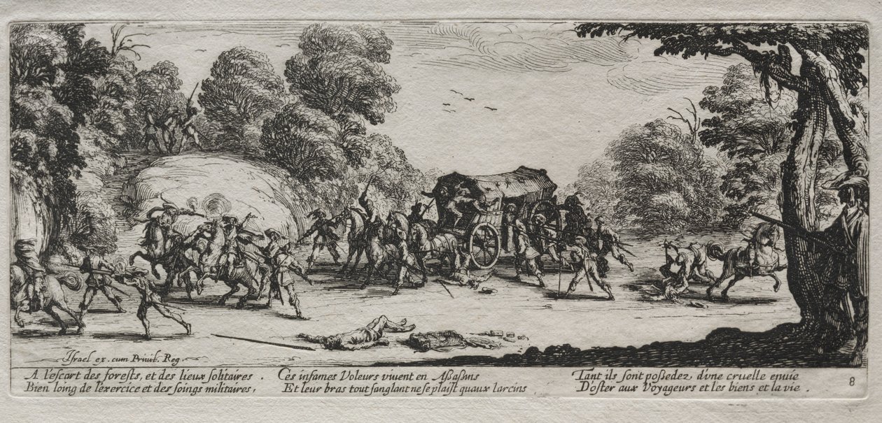 Las miserias de la guerra: Robo en la carretera, 1633 de Jacques Callot