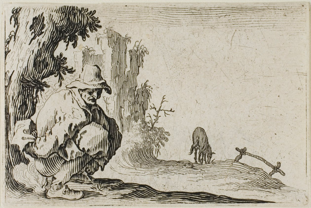 El campesino en cuclillas, de Los Caprichos de Jacques Callot