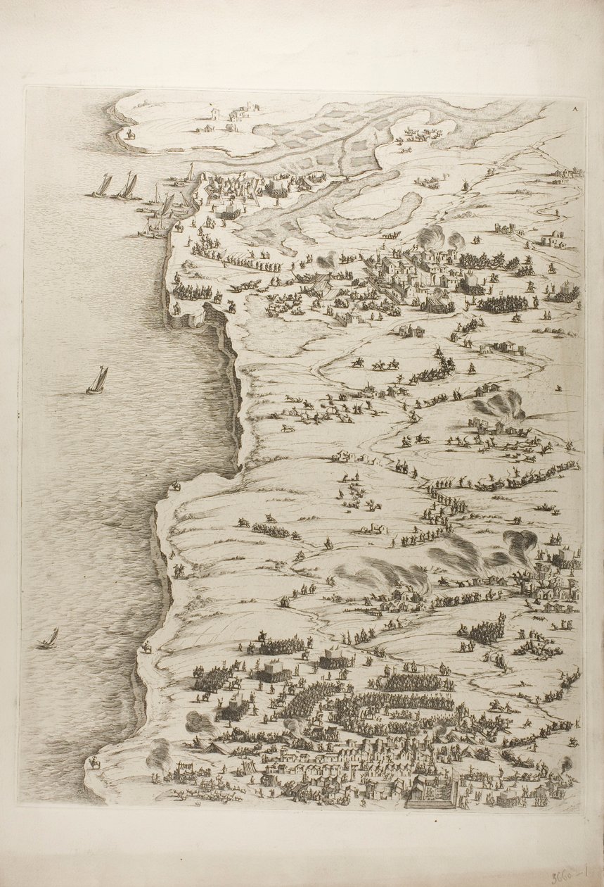 El asedio de La Rochelle, placa uno de Jacques Callot