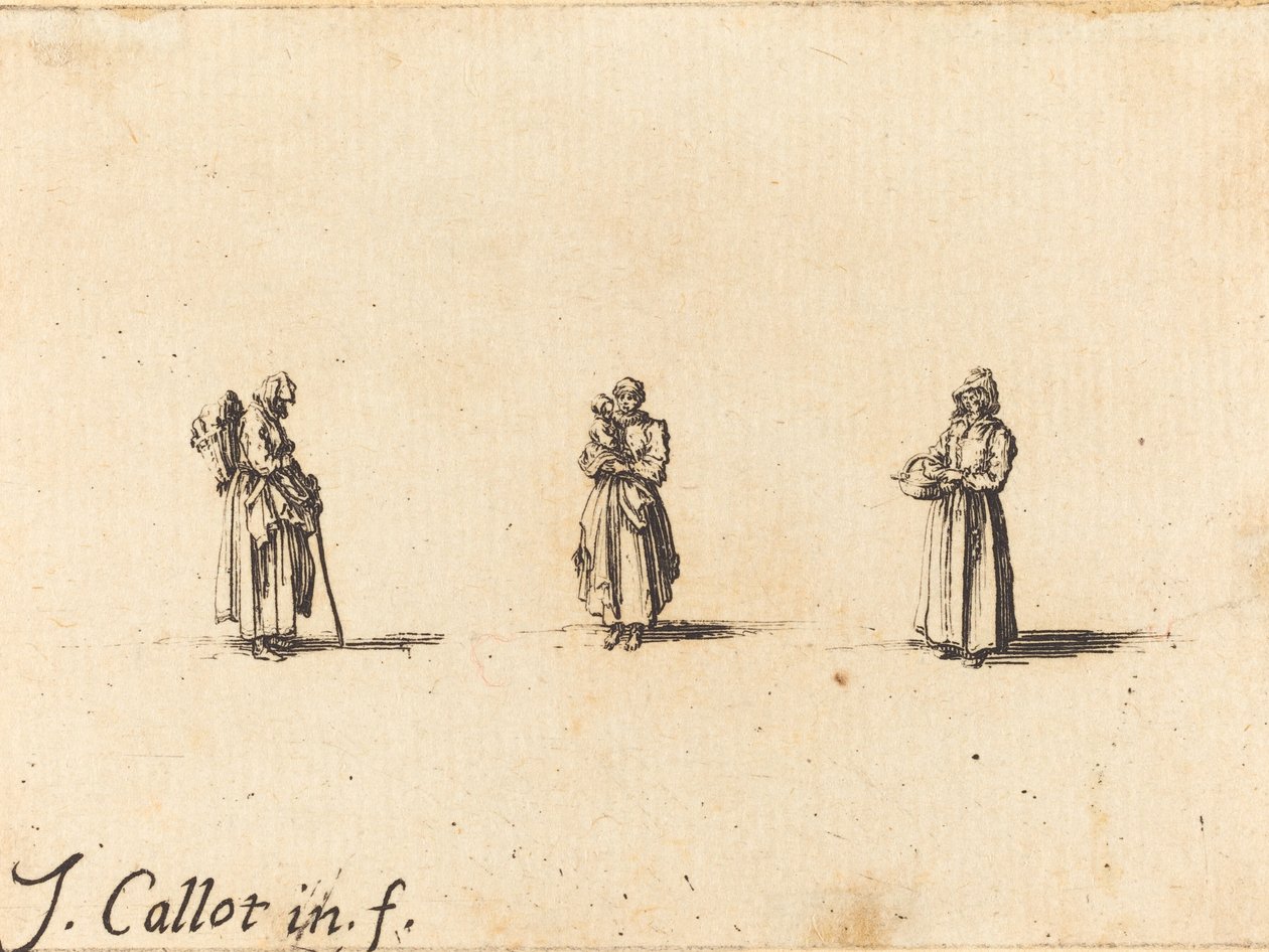 Tres mujeres, una sosteniendo a un niño de Jacques Callot