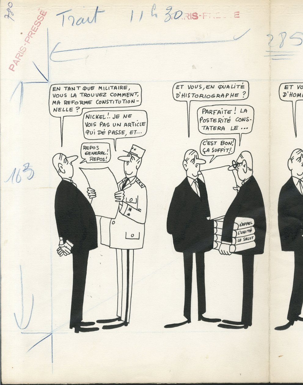 Paris-Presse, satírico en B  W de Jacques Faizant