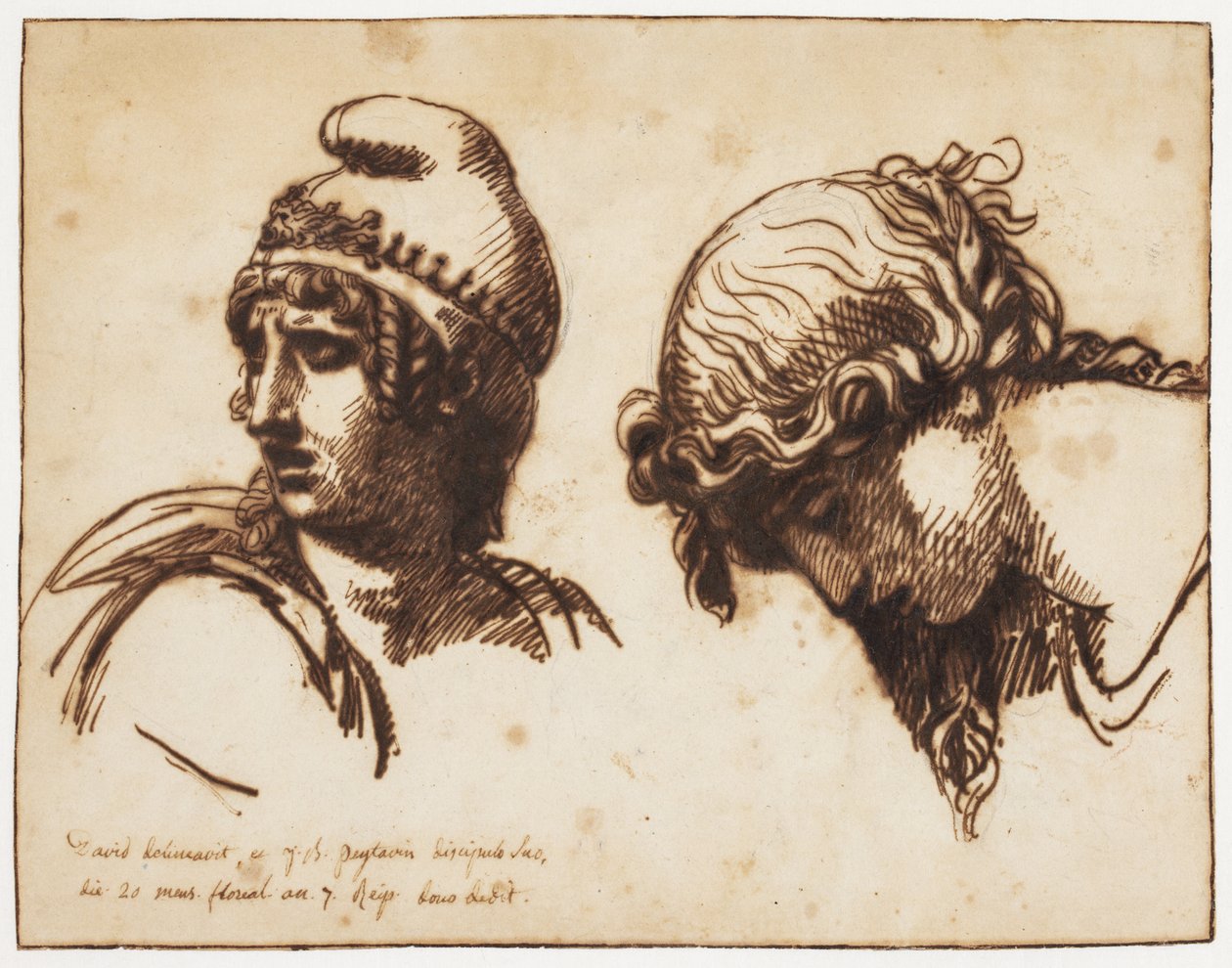 Una cabeza de mujer y una cabeza de favorito de Jacques Louis David