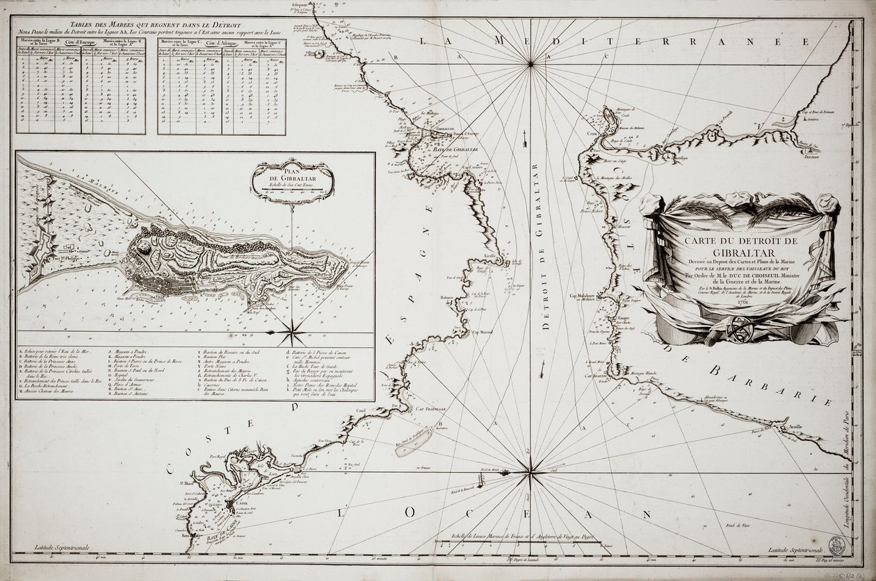 Carta de Gibraltar de Jacques Nicolas Bellin