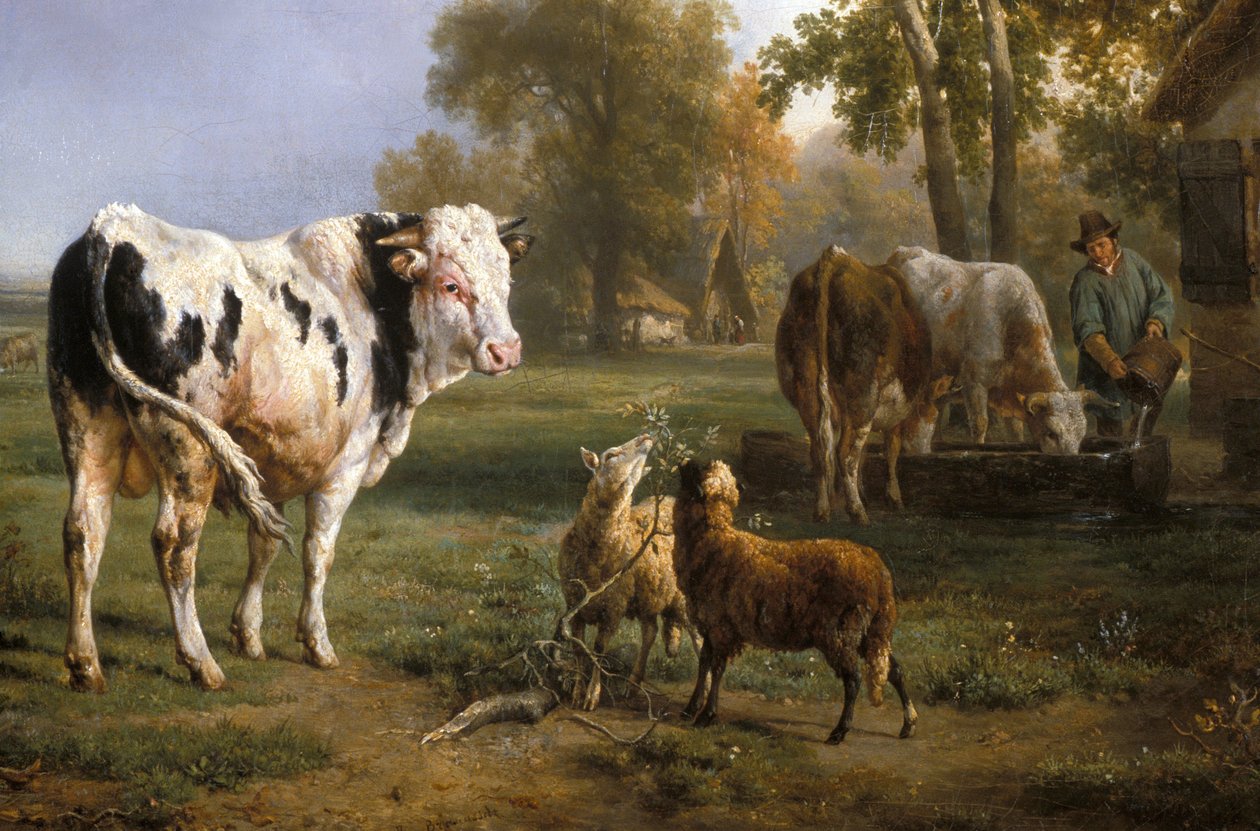 "Toro blanco y otros animales" (pintura) de Jacques Raymond Brassacat
