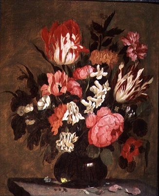 Flores en un jarrón de vidrio de Jacques de Claeuw