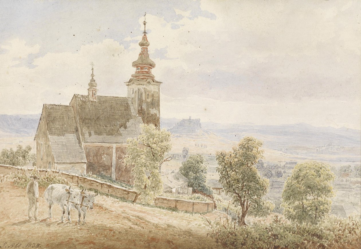 Vista del castillo de Zipser en Eslovaquia, con cementerio y capítulo de la catedral en primer plano de Jakob Alt