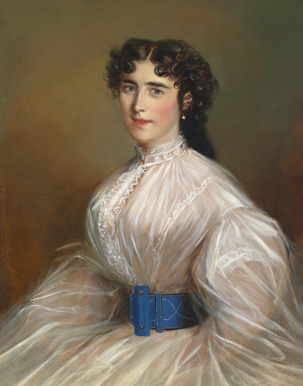Retrato de una dama con vestido blanco de Jakob Franz Nitschner