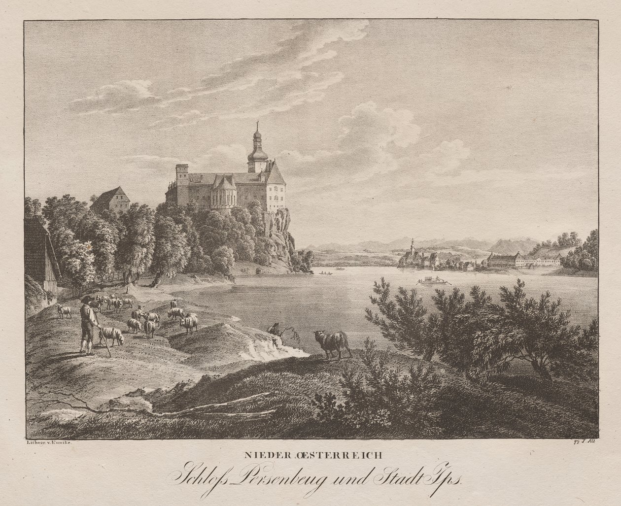 Nieder-oesterreich, Schloss Persenbeug und Stadt Ips de Jakob Alt