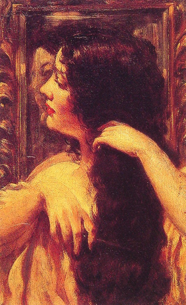 Brunette Peinándose el Cabello de James Carroll Beckwith