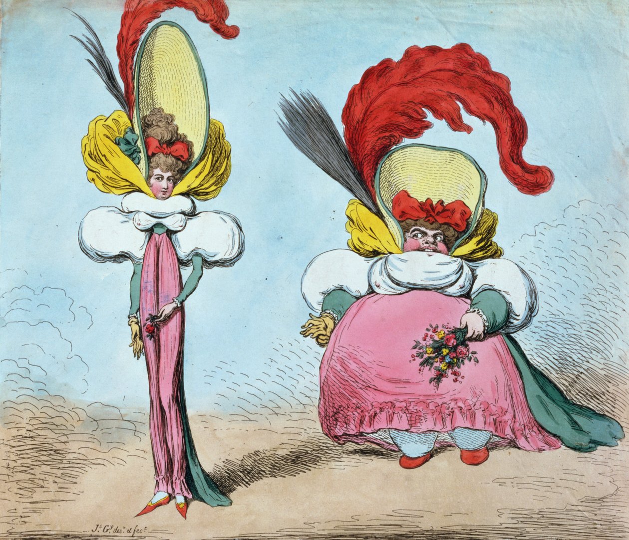 Siguiendo la Moda: St. James dando el Ton, un Alma sin Cuerpo, Cheapside imitando la Moda, un Cuerpo sin Alma, pub. por Hannah Humphrey, 1794 de James Gillray