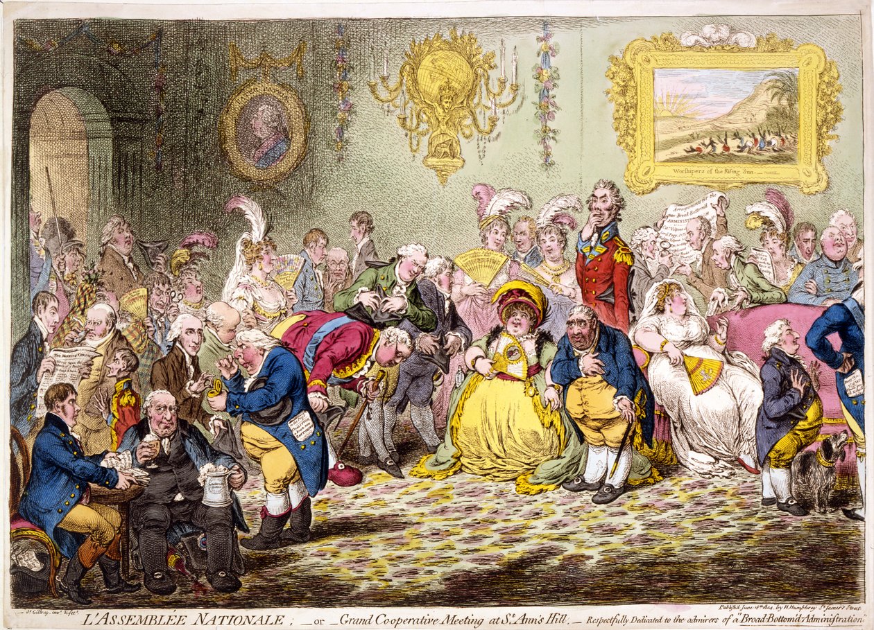 La asamblea nacional: - o - gran reunión de cooperación en St. Anns Hill, pub. 1804 de James Gillray