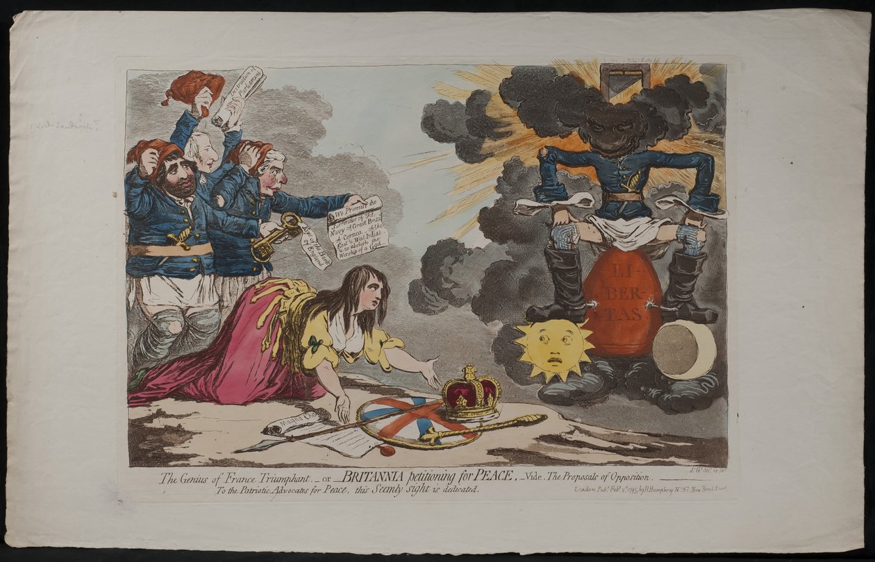 El genio de Francia triunfante – o – Britannia pidiendo paz, Vide. Las propuestas de la oposición, 1795 de James Gillray
