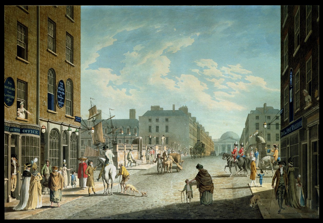 Calle Capel con el Royal Exchange, Dublín, 1800 de James Malton