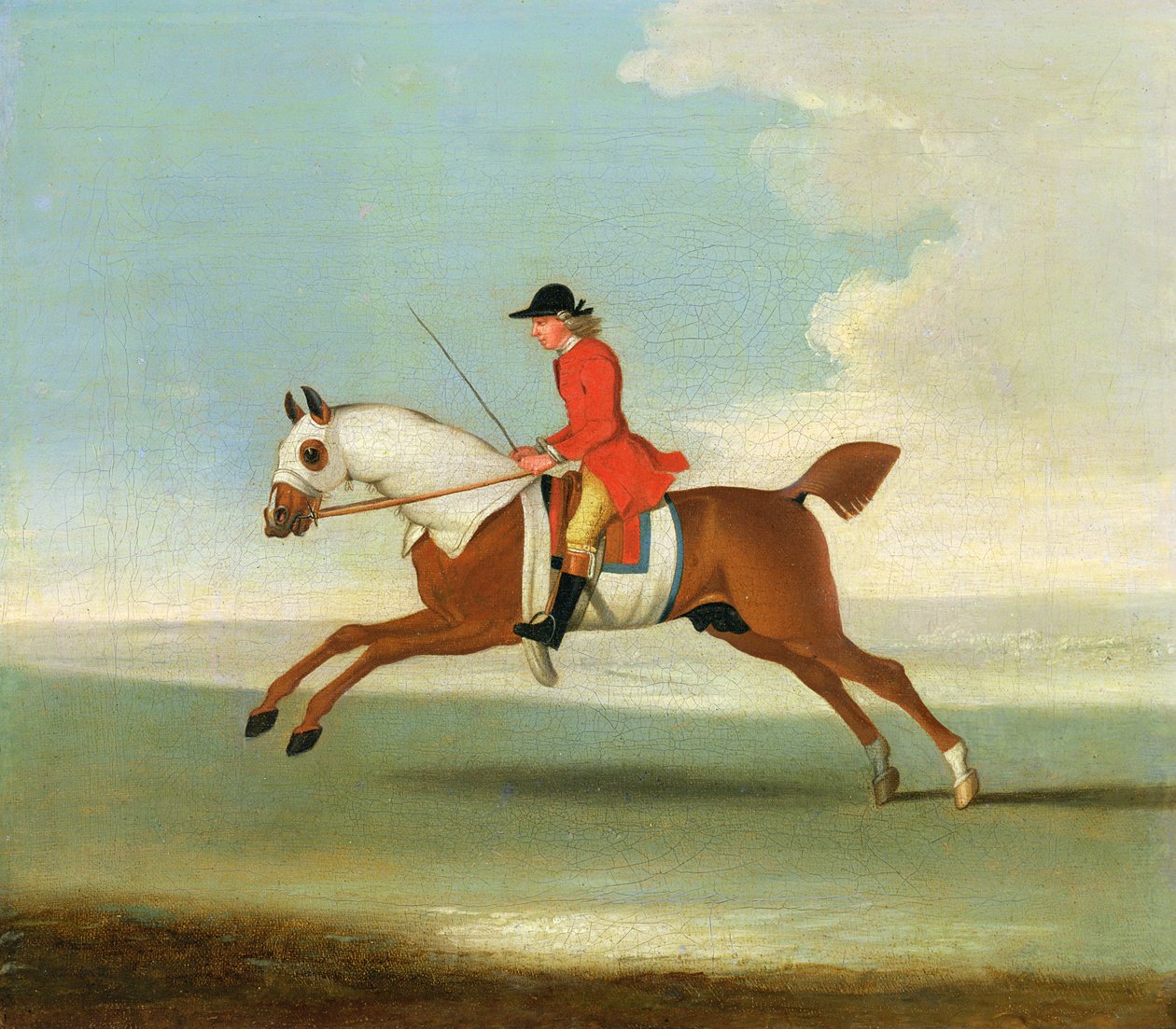 Caballo de carreras galopando y jinete montado en rojo de James Seymour