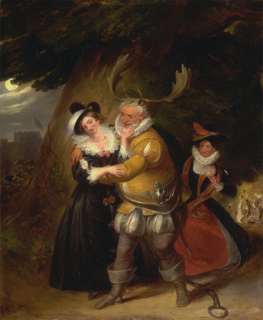 Falstaff en el Roble de Herne, de Las alegres comadres de Windsor, Acto V, Escena v de James Stephanoff