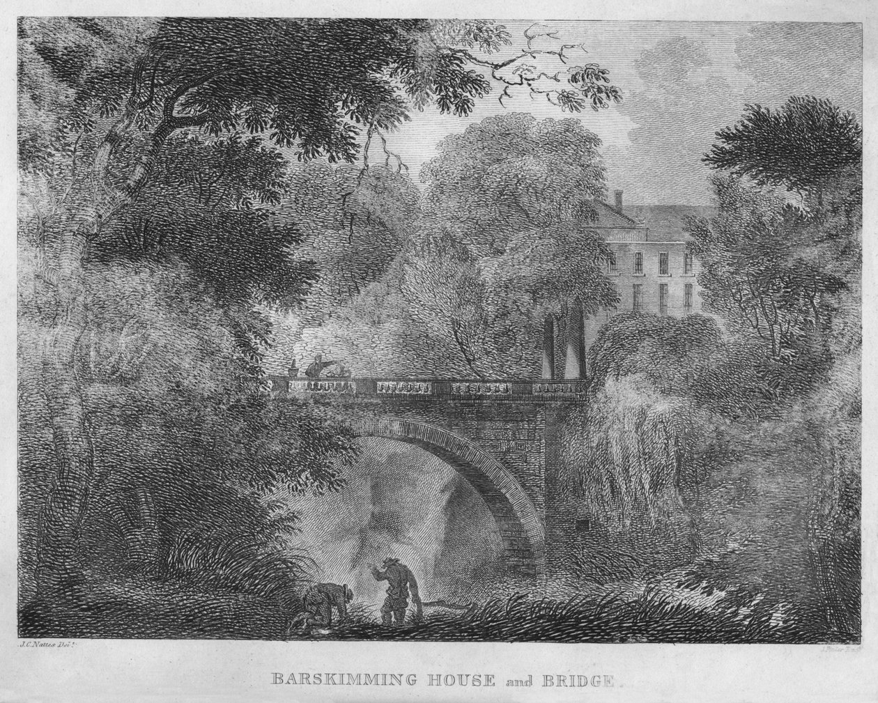 Casa y puente de Barskimming, 1804 de James Fittler