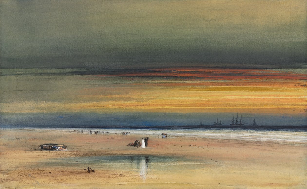 Escena de playa al atardecer, c. 1865-1870 de James Hamilton