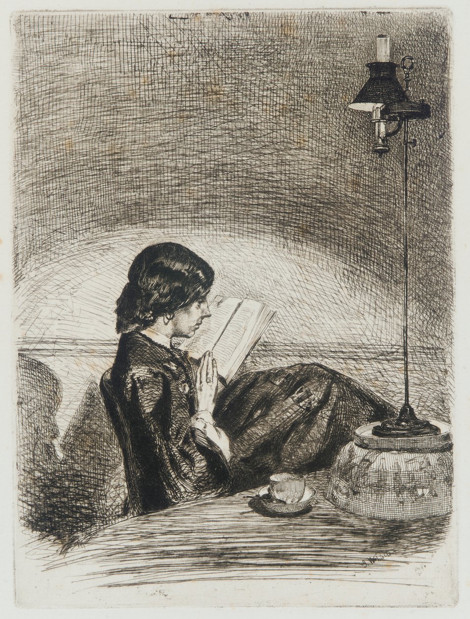 Leyendo a la luz de la lámpara de James Abbott McNeill Whistler