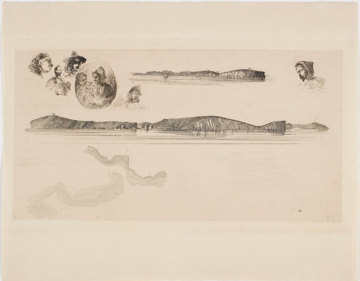 Bocetos en la placa de la encuesta costera de James Abbott McNeill Whistler