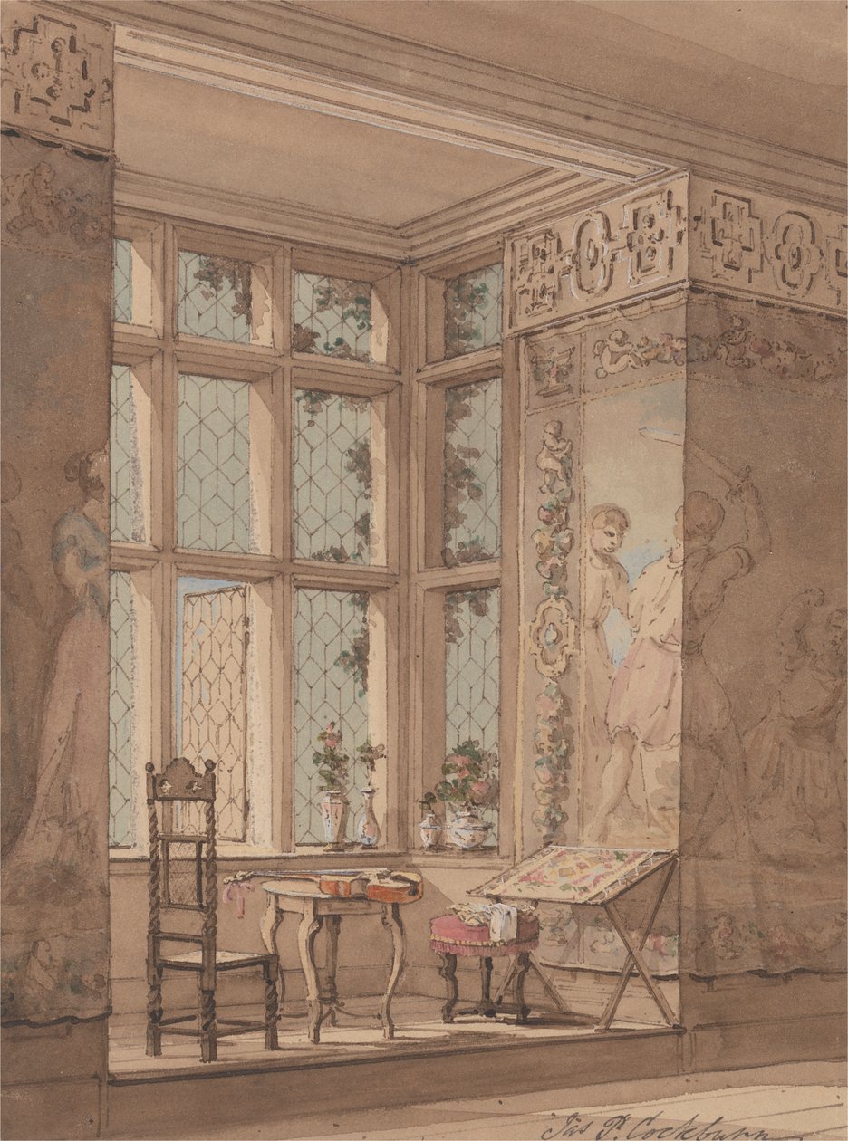 Habitación con tapices en una mansión gótica de James Pattison Cockburn