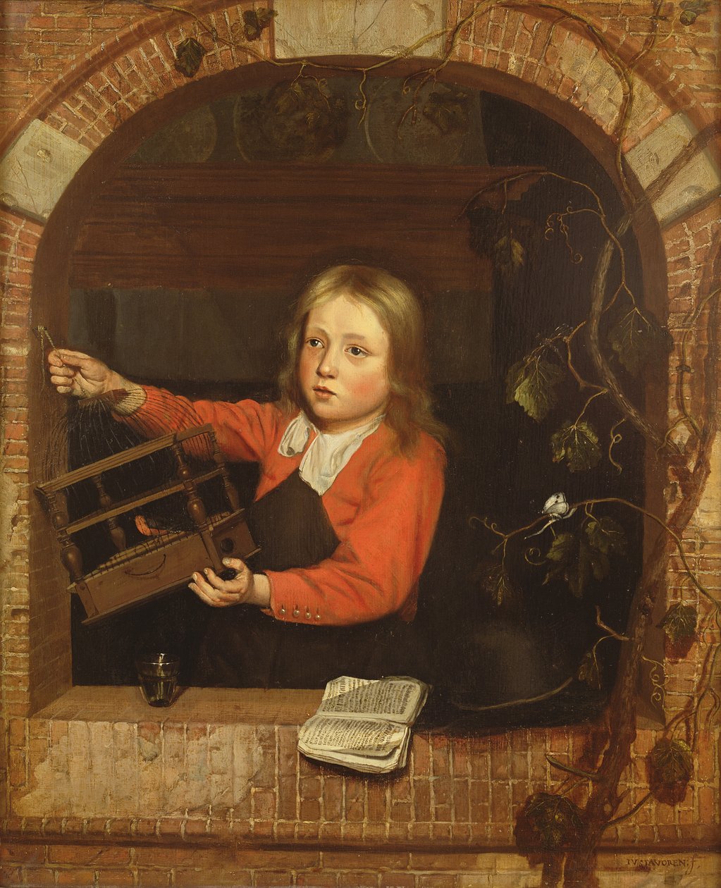 Niño con una jaula de pájaros de Jan Adriaensz van Staveren