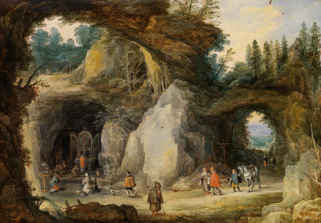 Un ermitaño ante una gruta de Jan the Elder Brueghel