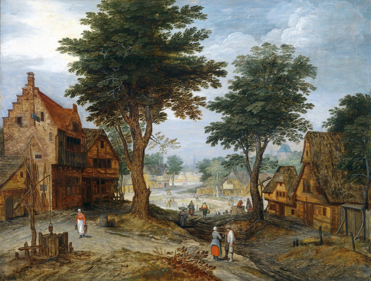Paisaje de pueblo bullicioso con árboles de Jan Brueghel the Younger