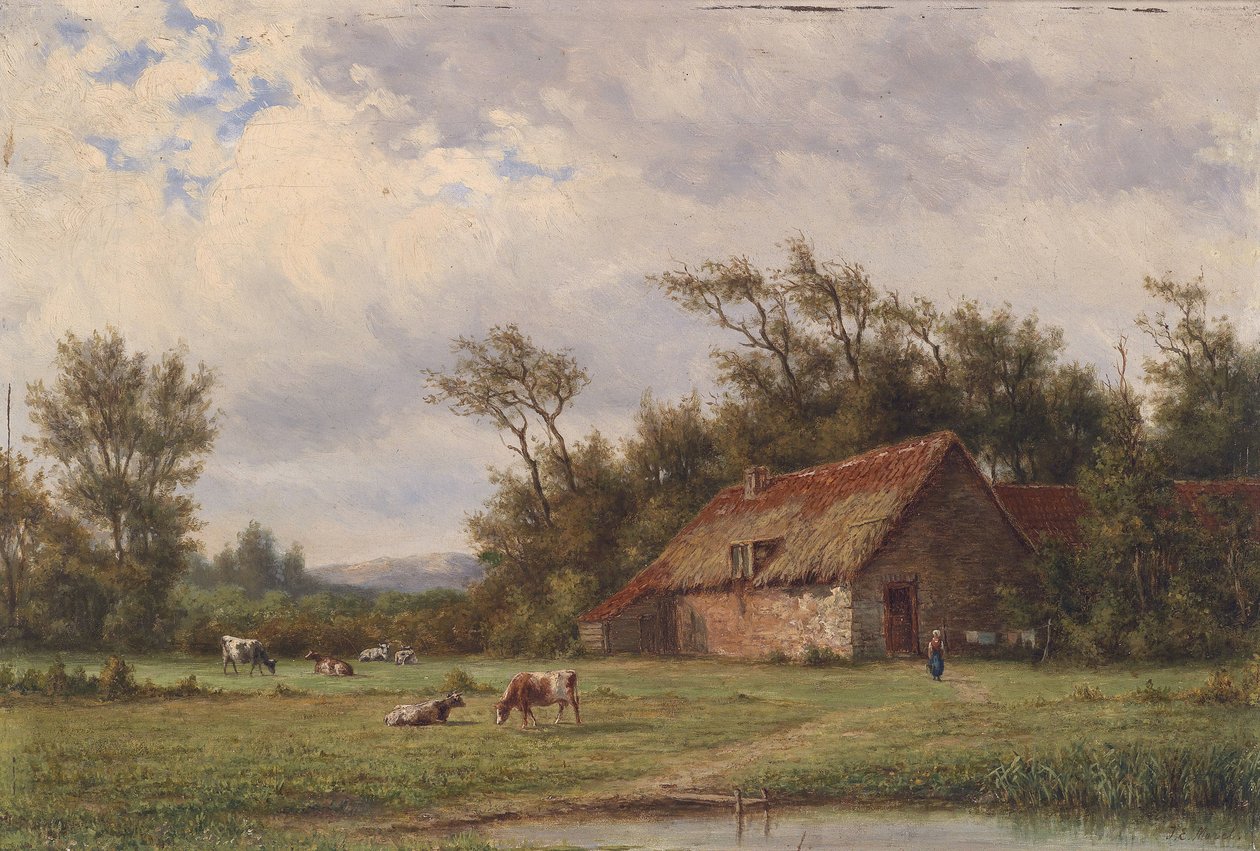 Paisaje con casa de campo, vacas y figuras de Jan Evert Morel