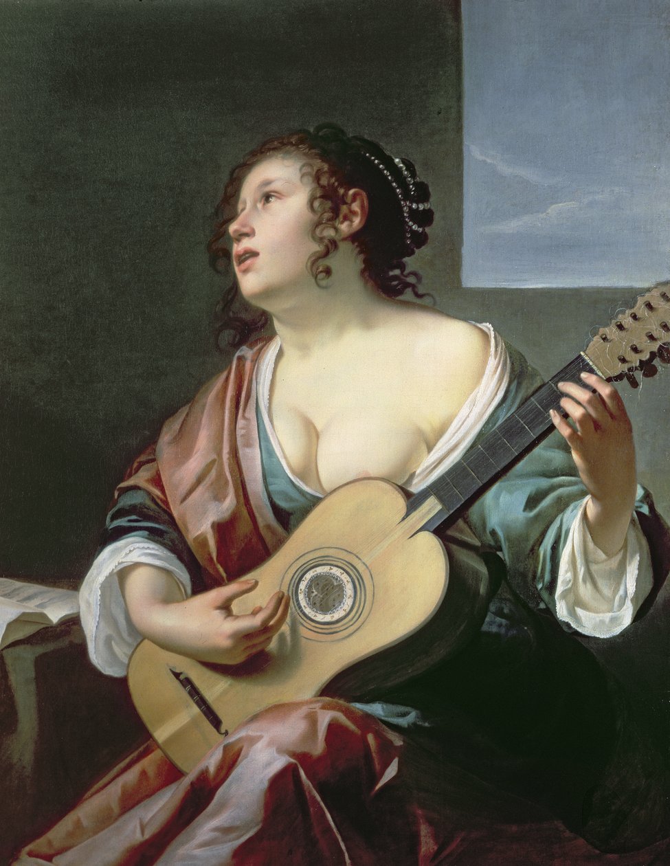 Mujer con laúd de Gerrit van Honthorst