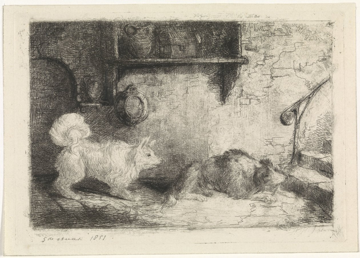 Grabado con dos perros de Jan Karel Jacob de Jonge