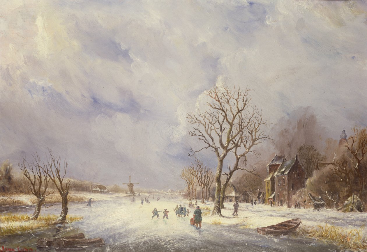 Escena de canal en invierno, siglo XIX de Jan Lynn