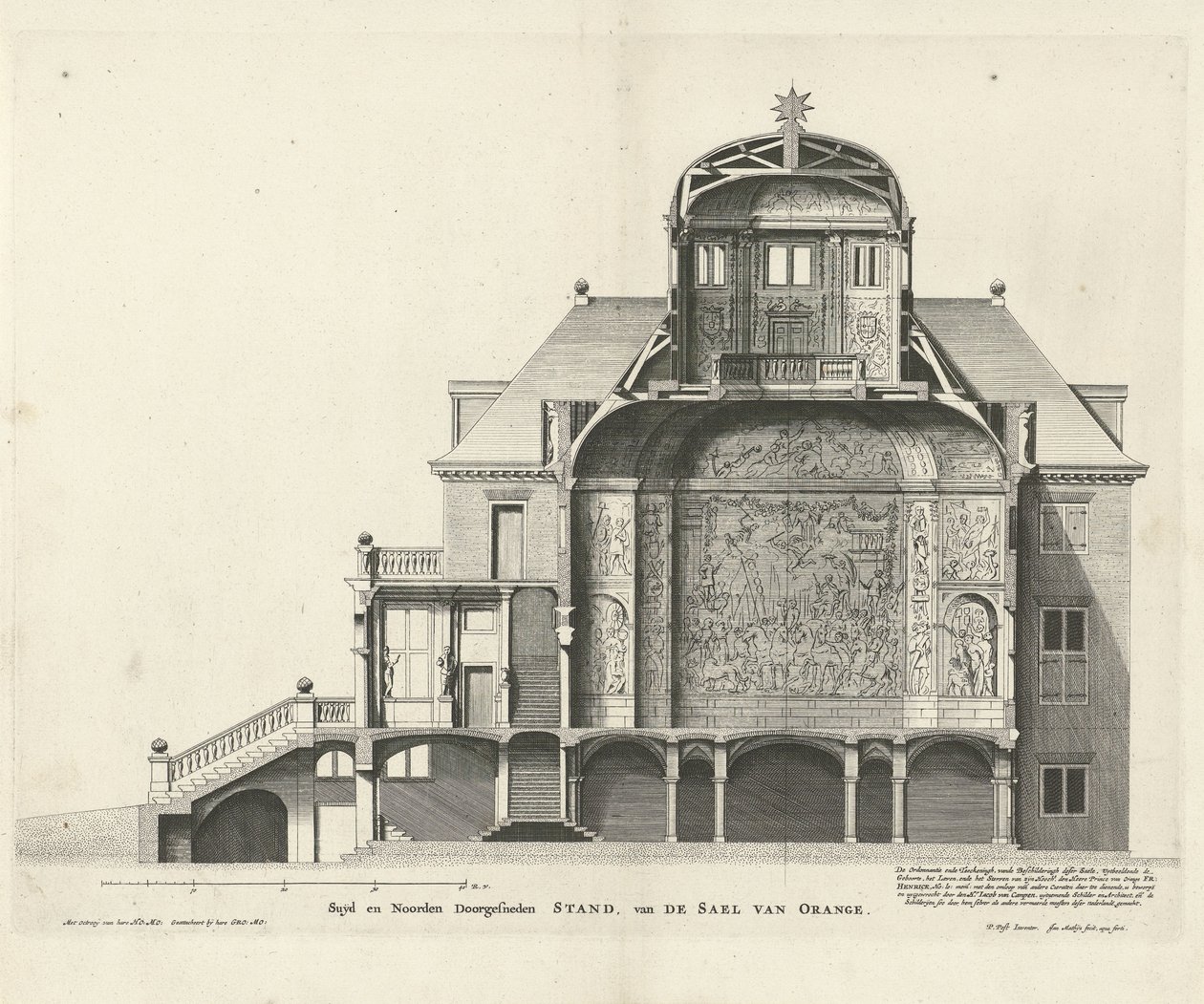 Sección transversal de Huis ten Bosch por Jan Mattysz. después de un diseño de Pieter Jansz. Post, 1655 de Jan Matthysz.